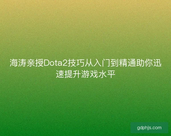 海涛亲授Dota2技巧从入门到精通助你迅速提升游戏水平