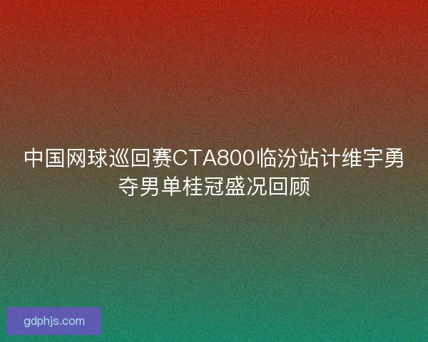 中国网球巡回赛CTA800临汾站计维宇勇夺男单桂冠盛况回顾